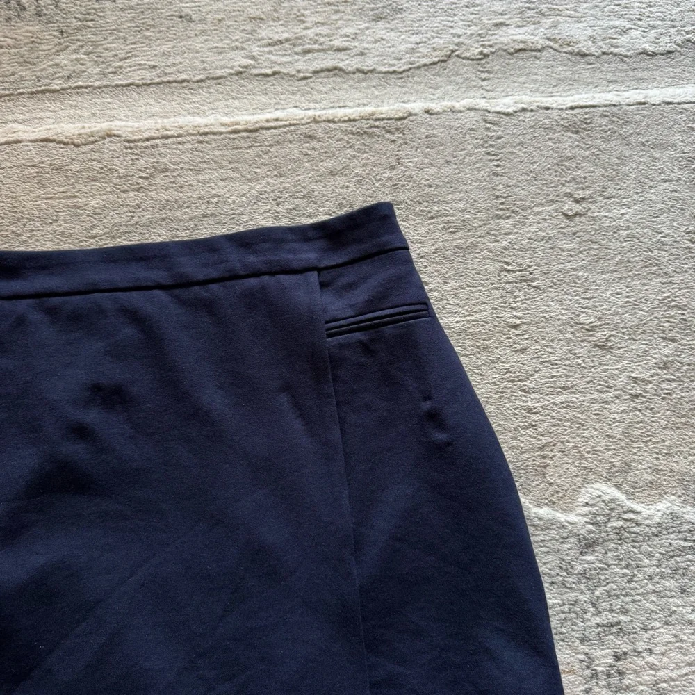 Ann Taylor Loft rich navy faux wrap asymmetrical skirt with faux pocket accent